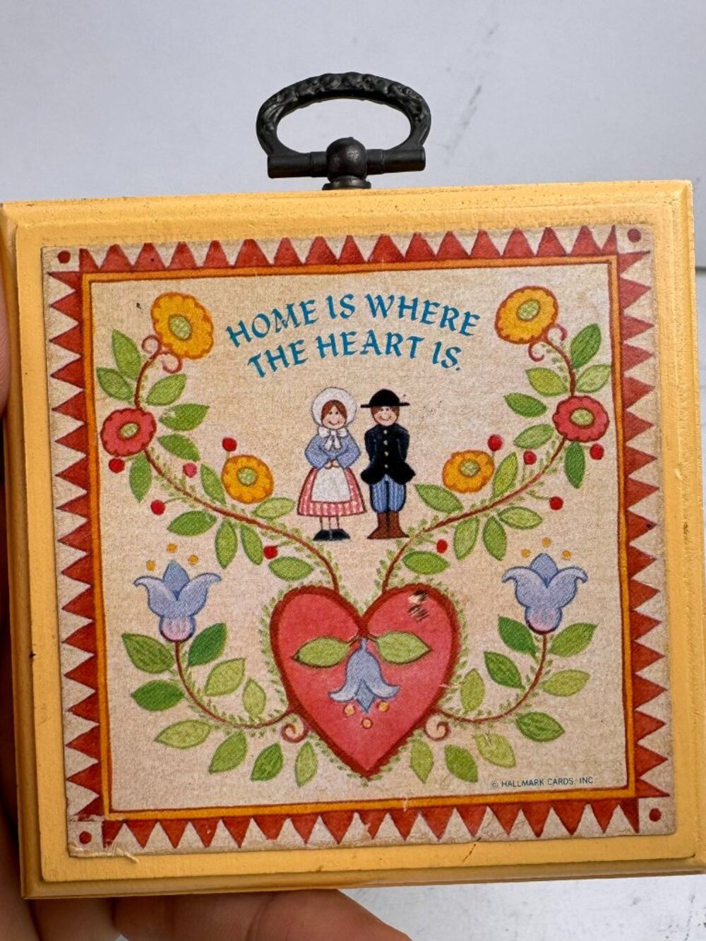 Vintage Hallmark Miniature Wood Plaque Home Is Where The Heart Is Folk Art 1970s